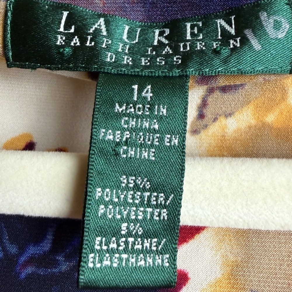 Lauren Ralph Lauren Floral Ruched Sheath Dress Size 14 Side Slit Wedding Guest - Picture 4 of 12